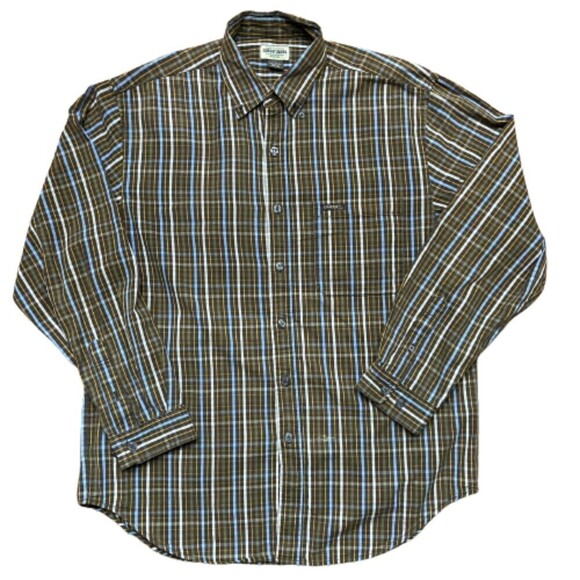 Guess Jeans Vintage Plaid Cotton Brown Button Down Shirt USA Men's Size Large - Picture 1 of 8